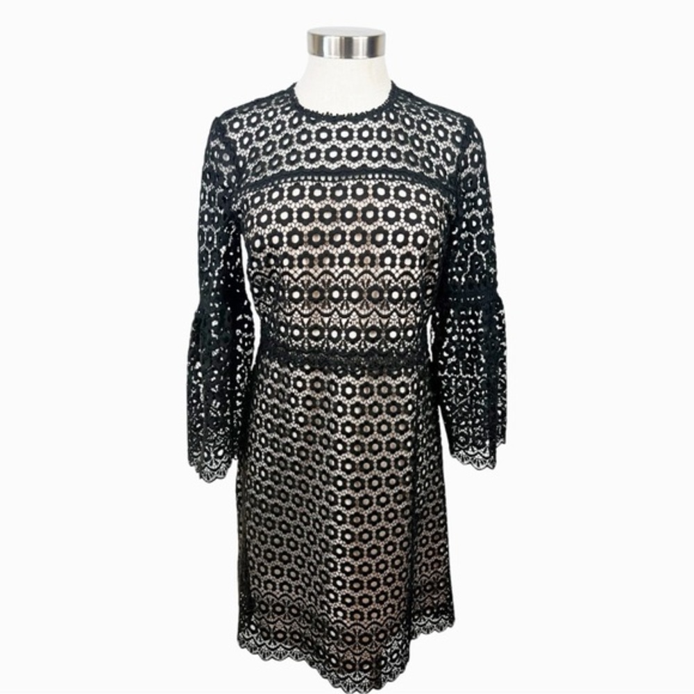 J. Crew Women Black & Cream Floral Lace Dress Size 2